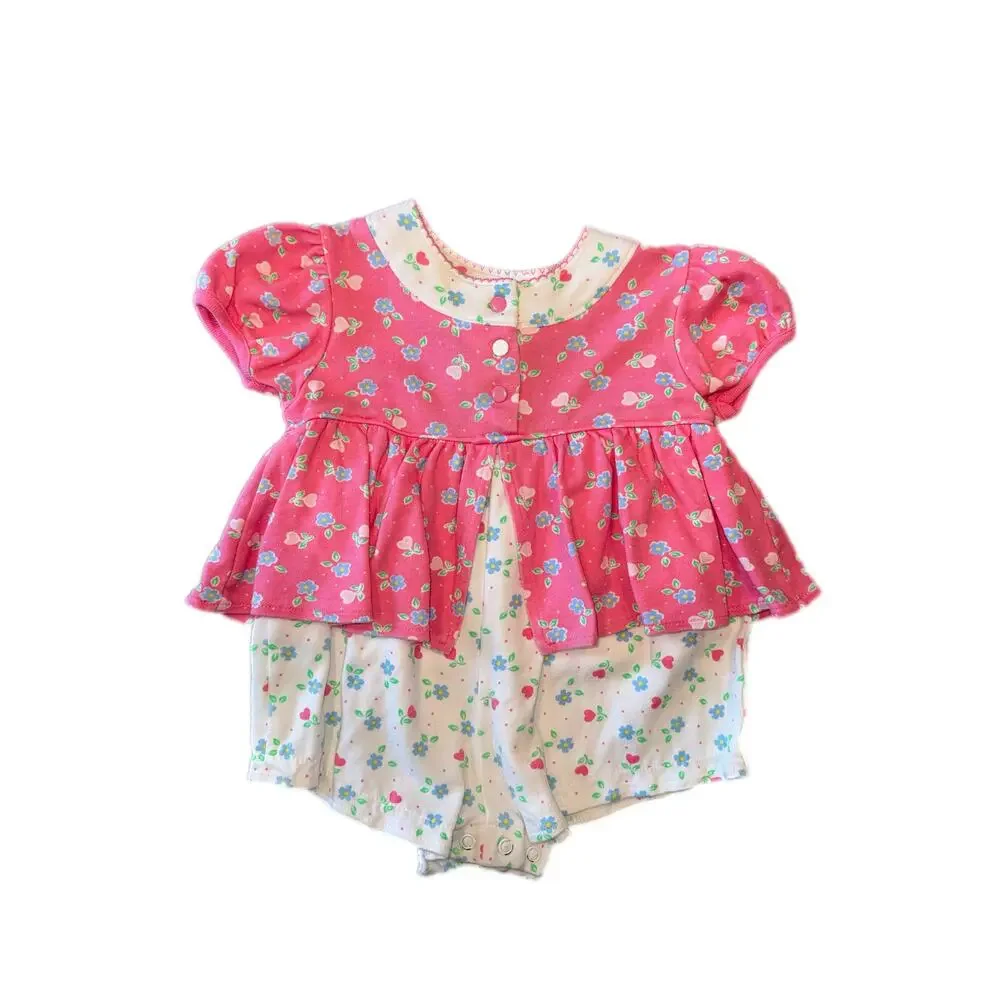 Vintage OshKosh (Baby B’Gosh) Pink and White Floral Romper Size 3-6 Months